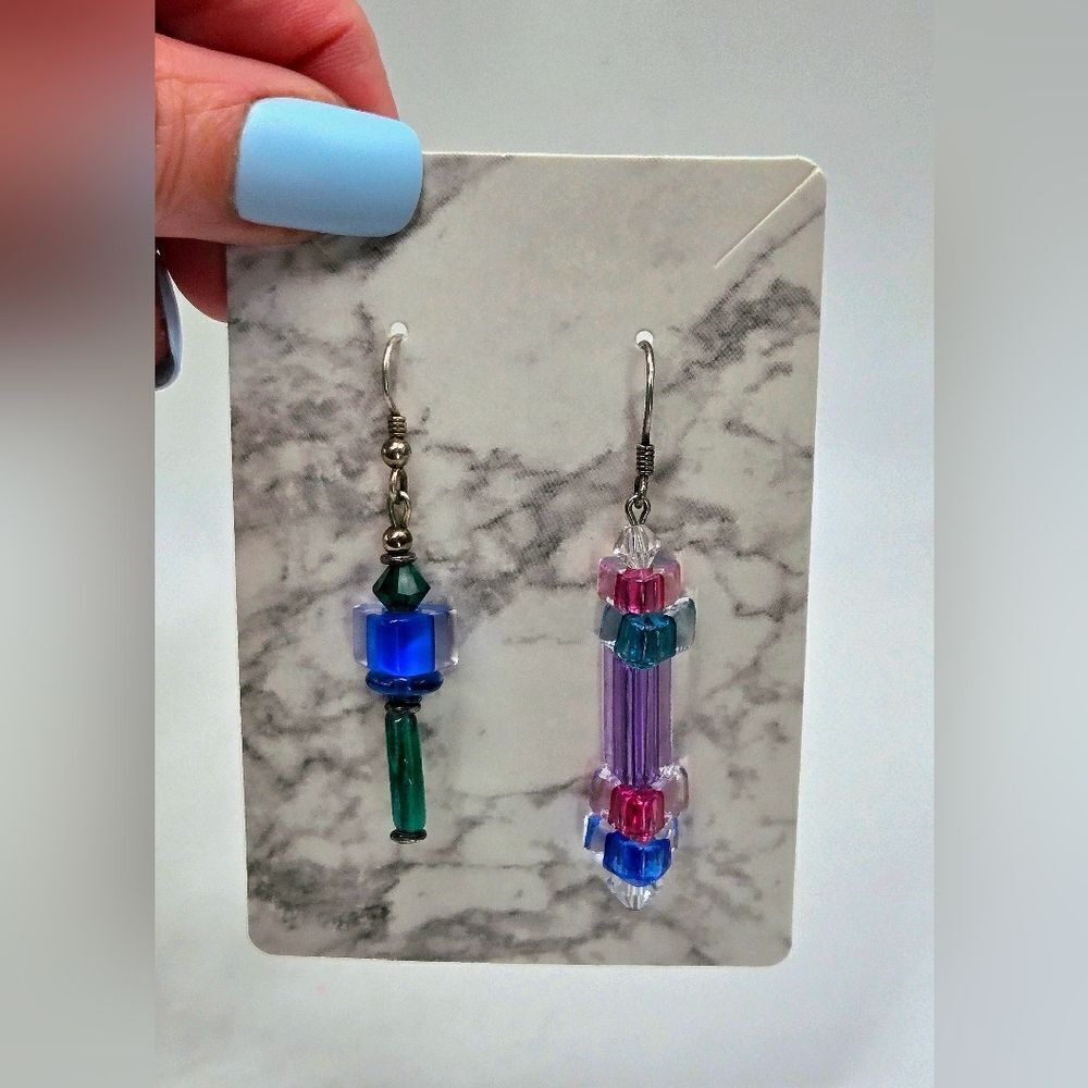 "5/$40" Mismatched Handmade Sterling Silver Bright Beaded Dangle Earrings